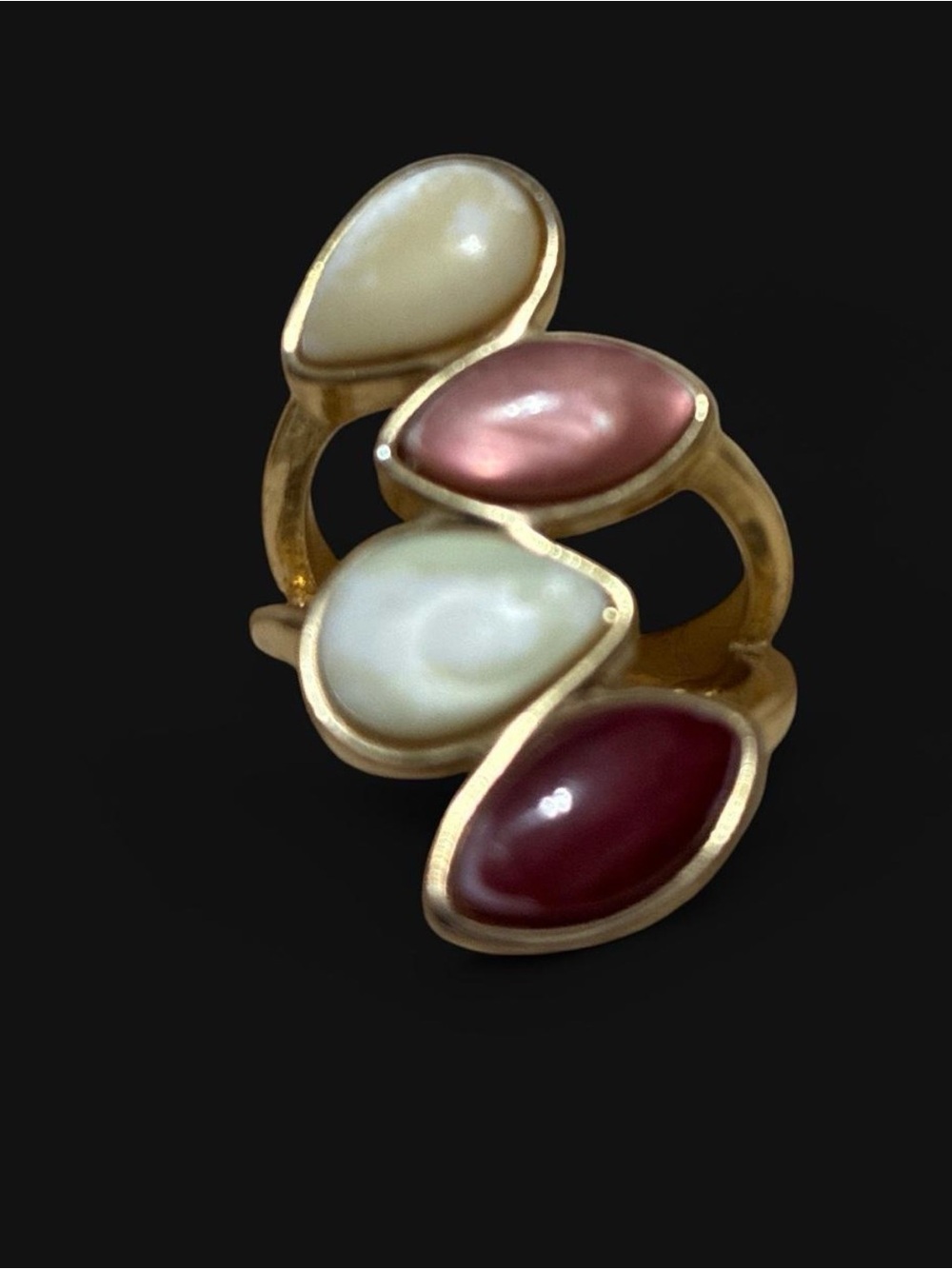 Gold Multi-Cabochon Ring in Cream, Pink, White and Burgundy